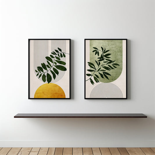 Geometric Botanical Harmony Wall Frame Set – Modern Nature Balance 🌿✨