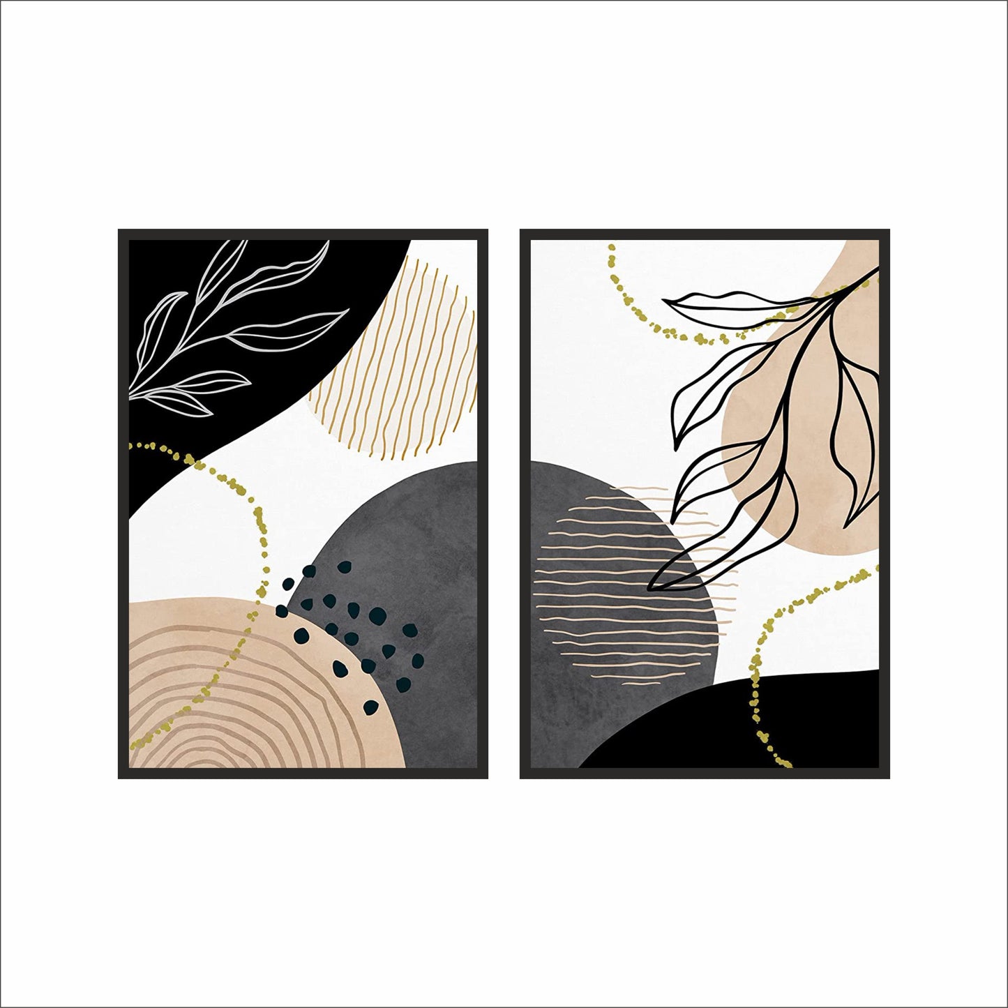 Modern Botanical Harmony Wall Frame Set – Abstract Nature Fusion 🌿🖤