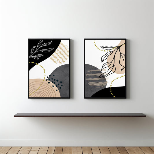 Modern Botanical Harmony Wall Frame Set – Abstract Nature Fusion 🌿🖤