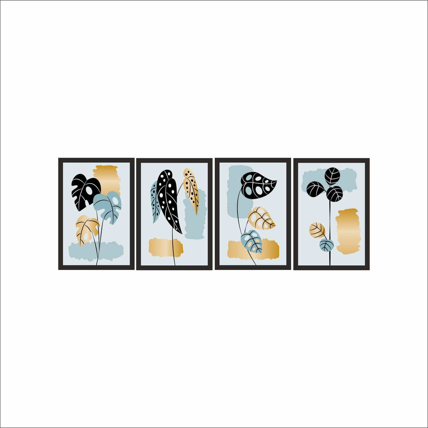 Golden Teal Botanical Wall Frame Set – Modern Artistic Leaf Design 🌿✨