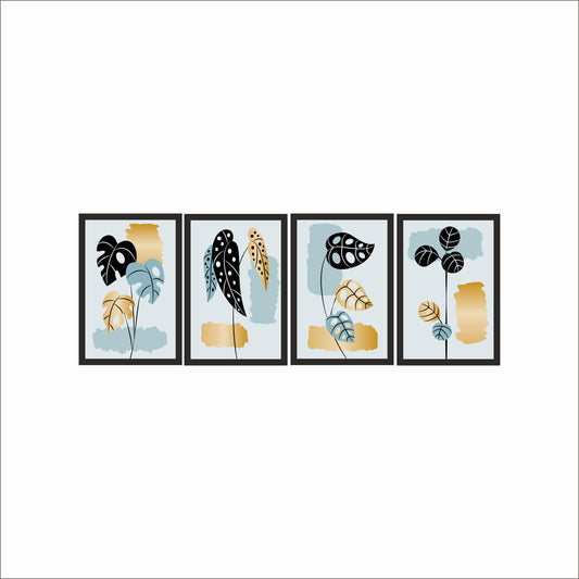 Golden Teal Botanical Wall Frame Set – Modern Artistic Leaf Design 🌿✨