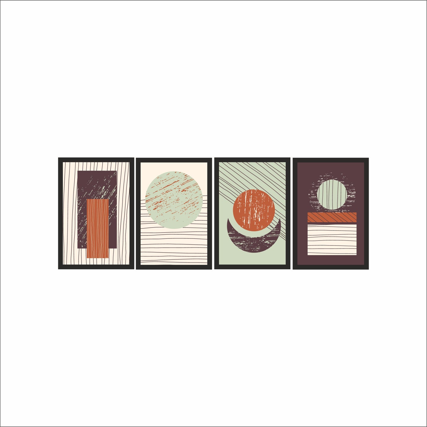 Rustic Geometric Wall Frame Set – Modern Abstract Shapes in Earthy Tones 🟠🟢🟣
