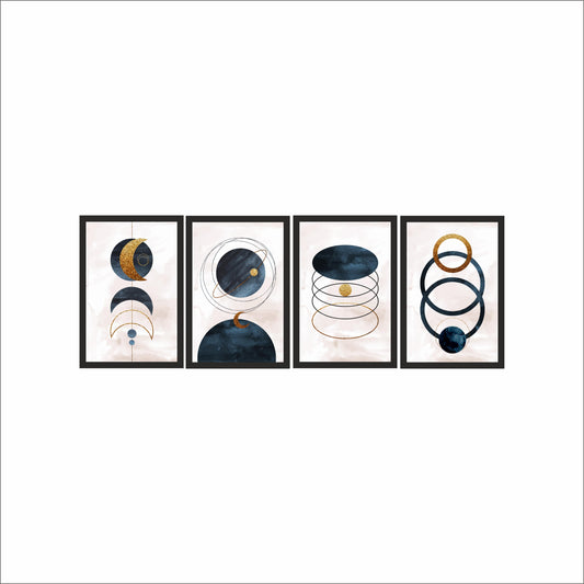 Celestial Geometry Wall Frame Set – Abstract Cosmic Design in Navy & Gold 🌙✨