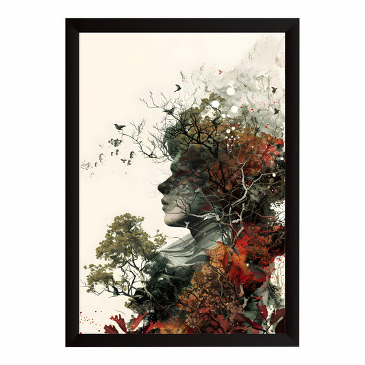 Abstract Woman & Nature Wall Art | Botanical Watercolor Portrait Artwork