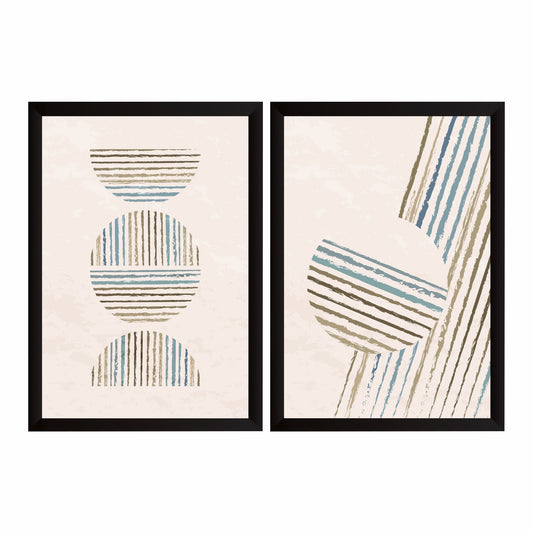 Abstract Striped Wall Art Set | Blue Beige Minimalist Decor