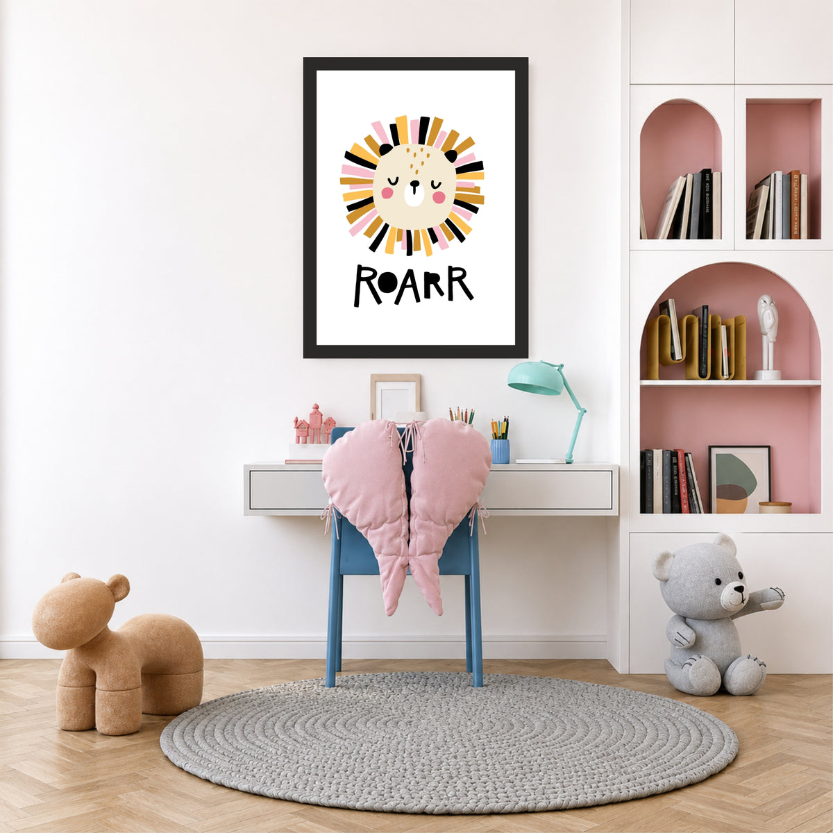 Roarr Lion Nursery Wall Art | Cute Animal Kids Room Poster