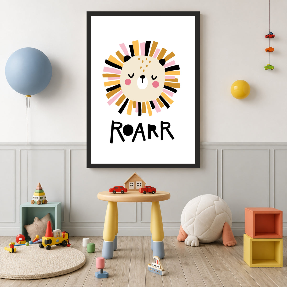 Roarr Lion Nursery Wall Art | Cute Animal Kids Room Poster