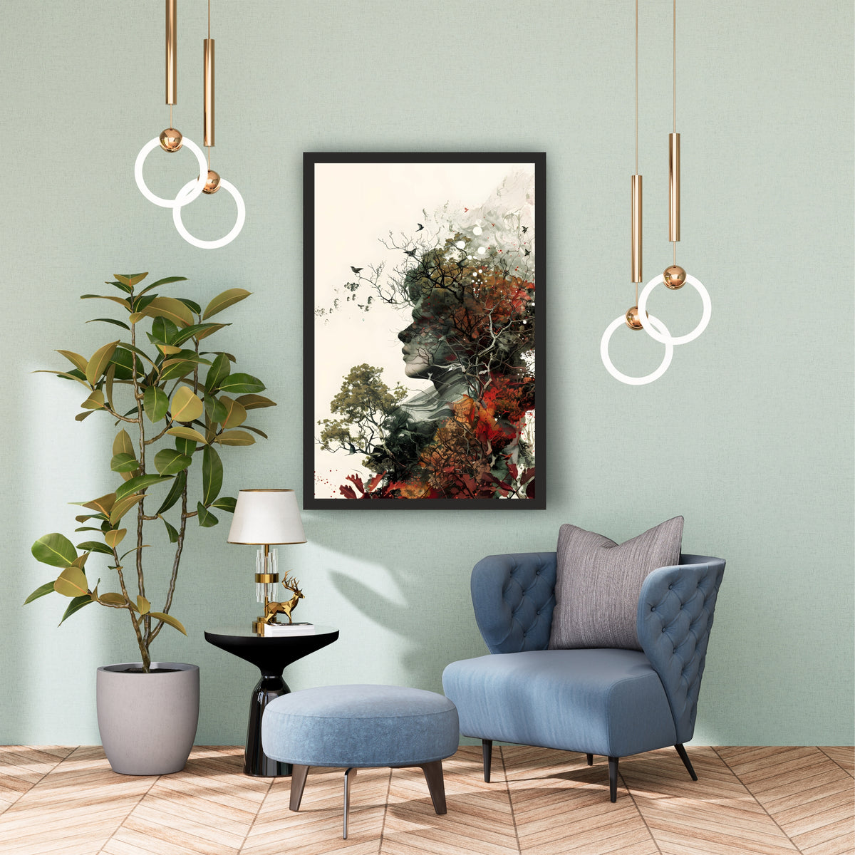 Abstract Woman & Nature Wall Art | Botanical Watercolor Portrait Artwork