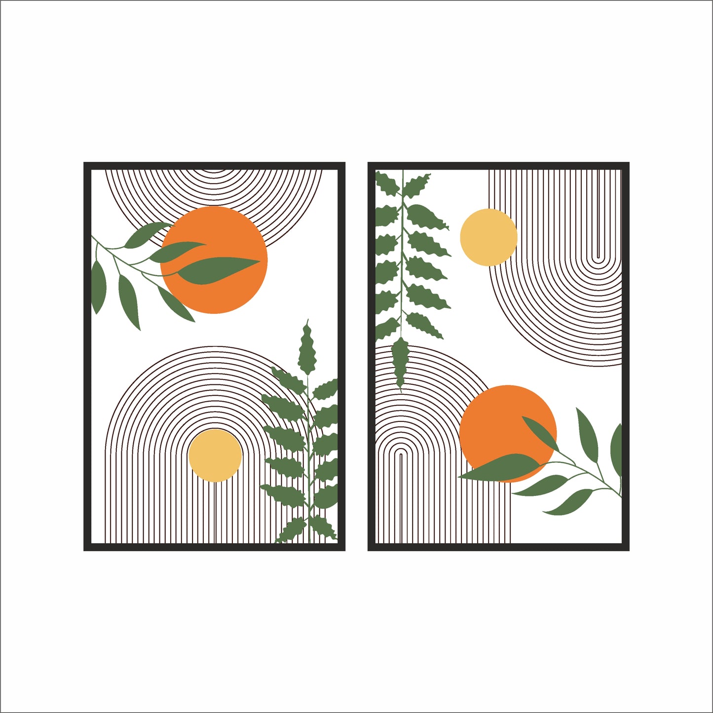 Retro Botanical Geometry Wall Frame Set – Modern Art with Natural Vibes 🌞