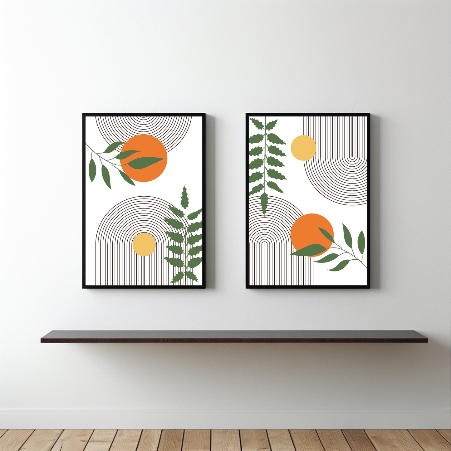 Retro Botanical Geometry Wall Frame Set – Modern Art with Natural Vibes 🌞
