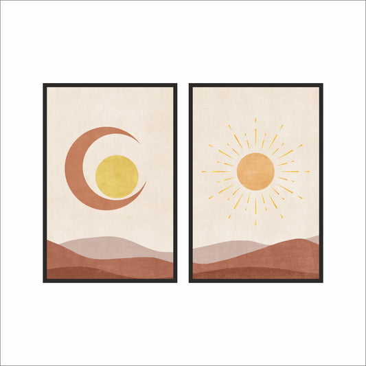 Sun & Moon Harmony Wall Frame Set – Minimal Boho Art for Peaceful Spaces ☀️🌙