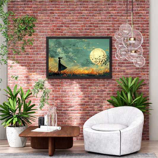 Moonlit Woman Silhouette Wall Art | Boho Abstract Night Landscape
