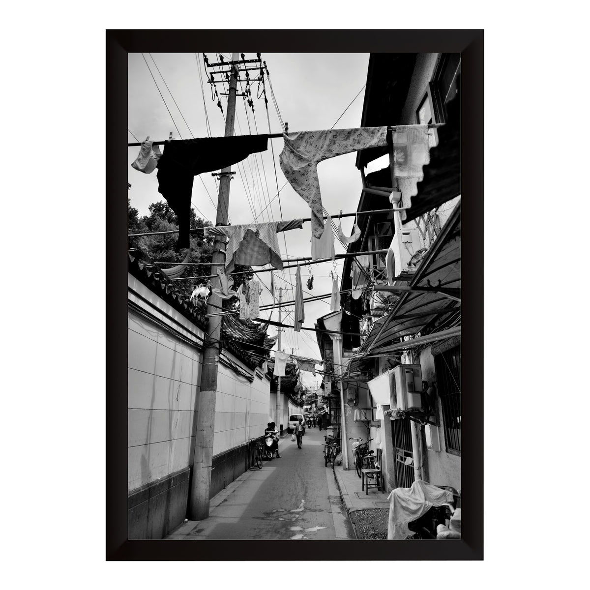 Old Shanghai Street Black & White Wall Art | Vintage Urban Photography Print