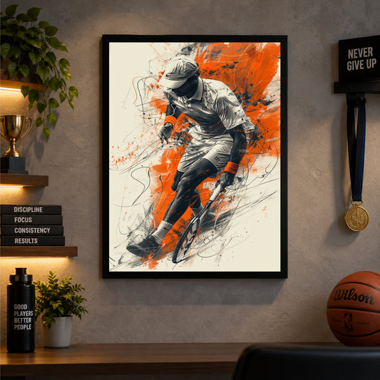 Tennis Player Wall Art | Modern Sports Black Framed Print