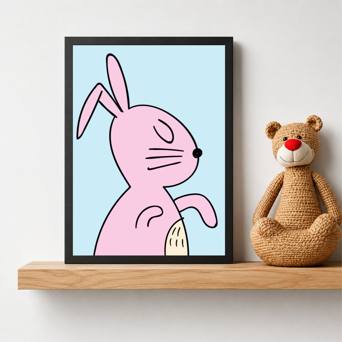 Cute Pink Bunny Wall Art | Minimalist Nursery Animal Print
