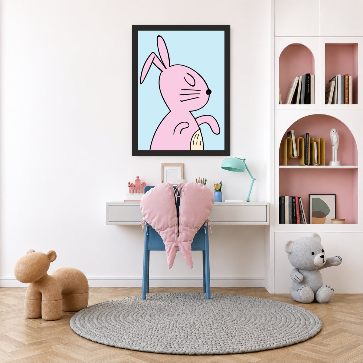 Cute Pink Bunny Wall Art | Minimalist Nursery Animal Print