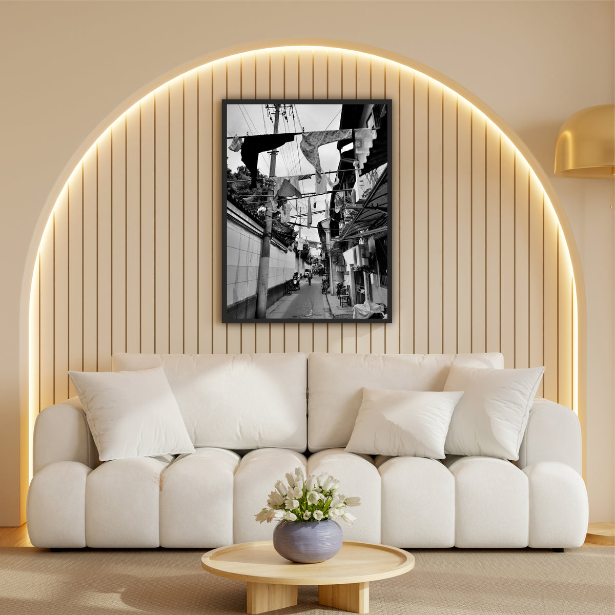 Old Shanghai Street Black & White Wall Art | Vintage Urban Photography Print