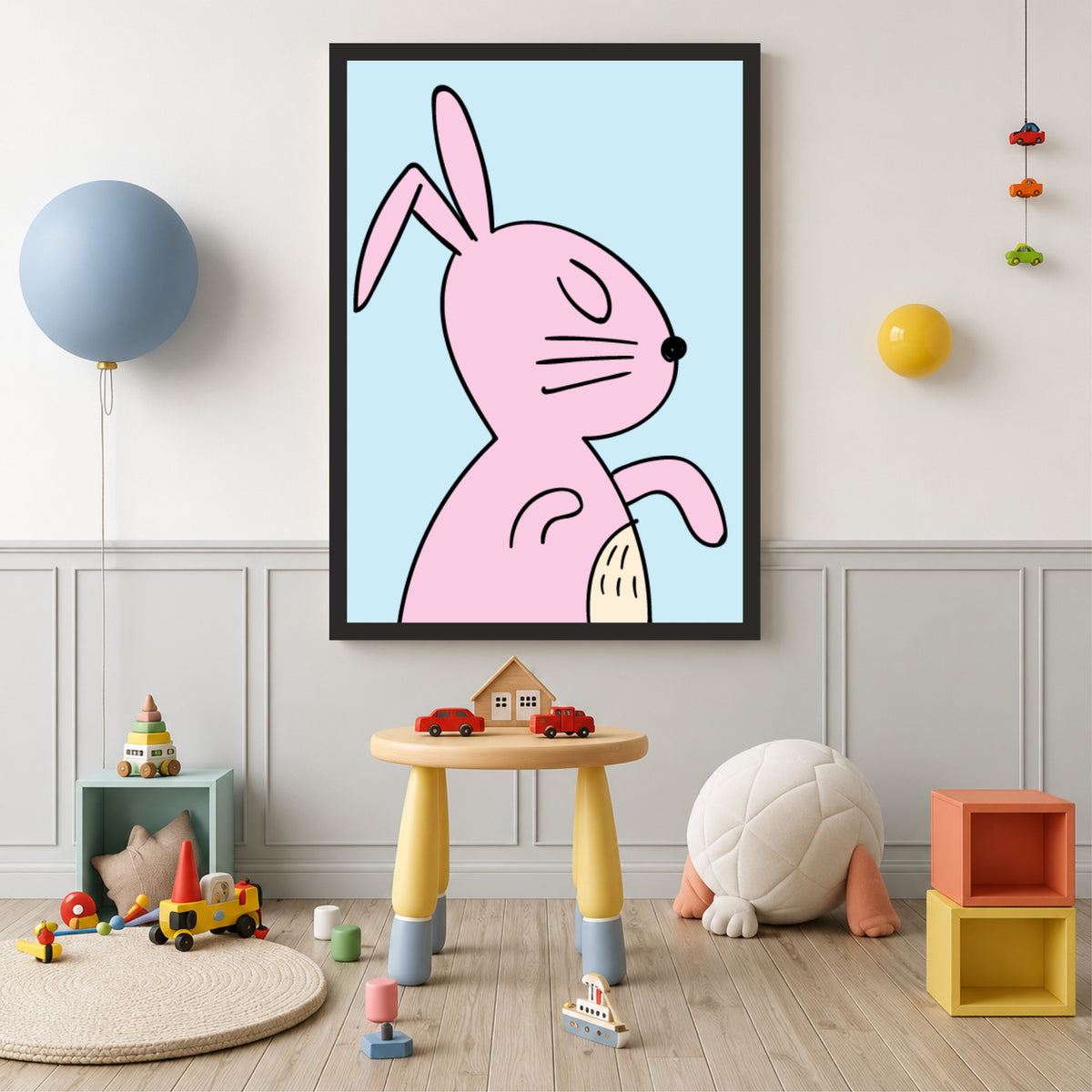 Cute Pink Bunny Wall Art | Minimalist Nursery Animal Print