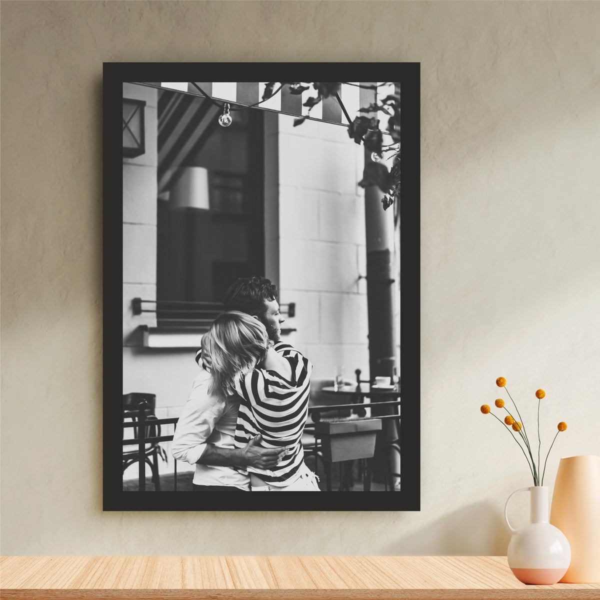 Couple Hug Wall Art | Black & White Romantic Canvas Print | Modern Love Photography Wall Decor | Minimalist Relationship Artwork