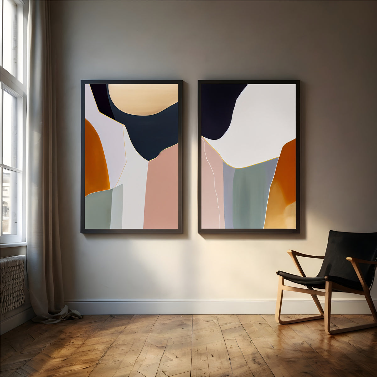 Abstract Geometric Wall Art Set | Modern Neutral Color Block Decor