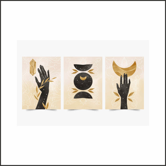 Lunar Grace Wall Frame Set – Modern Mystical Art for Elegant Interiors