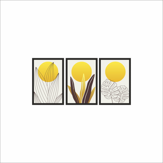 Golden Sun Botanical Wall Frame Set – Radiant Nature in Minimal Form ☀️