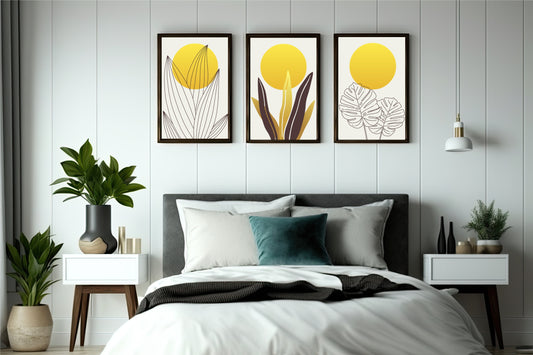 Golden Sun Botanical Wall Frame Set – Radiant Nature in Minimal Form ☀️