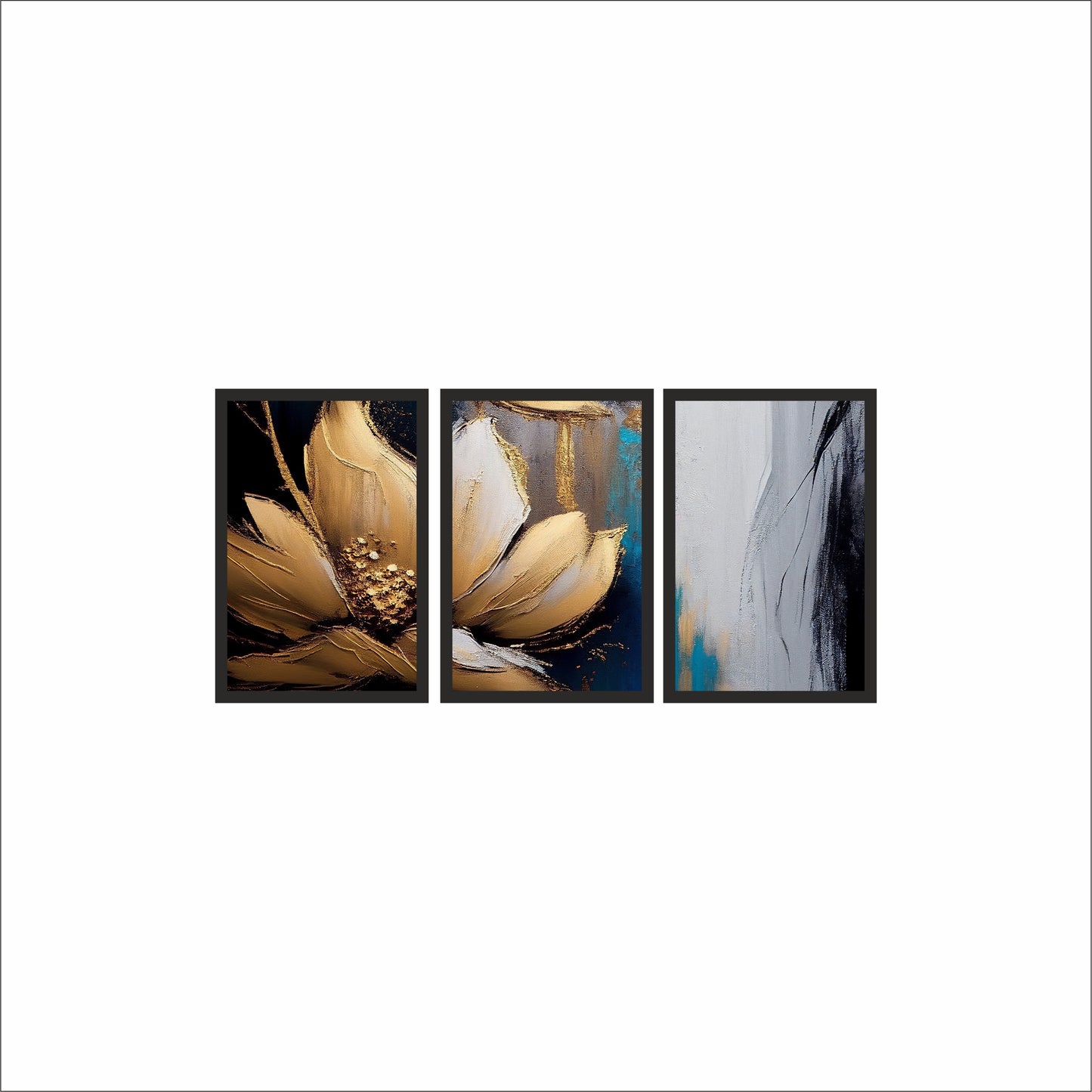 Golden Blossom Abstract Wall Frame Set – Luxury Floral Art with Modern Elegance ✨
