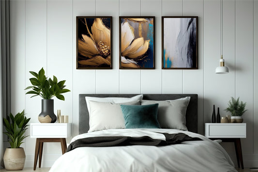 Golden Blossom Abstract Wall Frame Set – Luxury Floral Art with Modern Elegance ✨