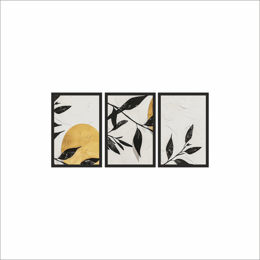 Golden Aura Abstract Wall Frame Set – Minimal Botanical Elegance with Modern Charm 🌿
