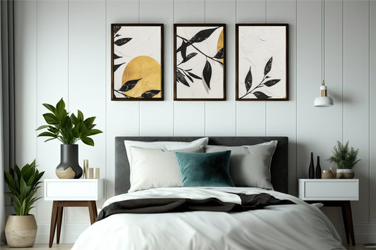 Golden Aura Abstract Wall Frame Set – Minimal Botanical Elegance with Modern Charm 🌿