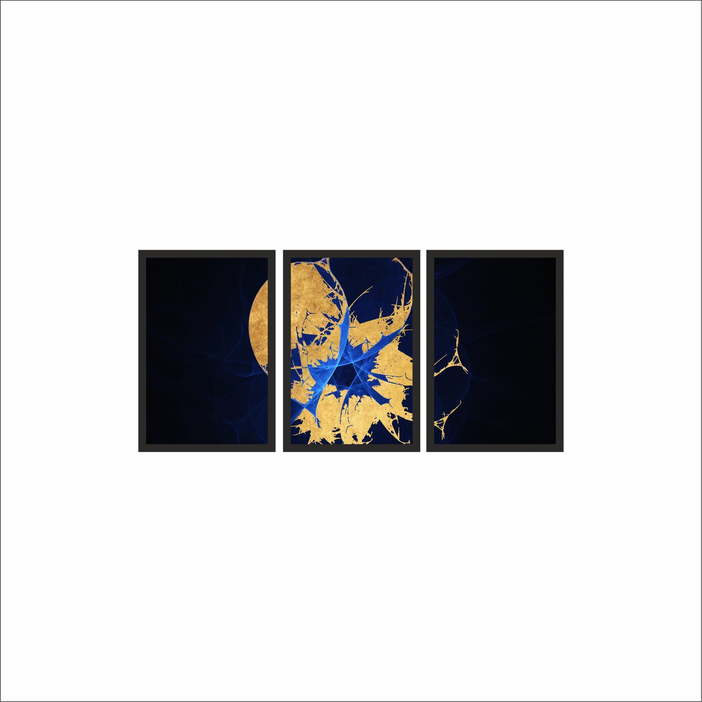 Celestial Glow Wall Frame Set – Abstract Art of Gold & Midnight Blue 🌙