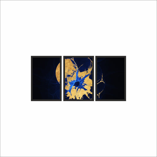 Celestial Glow Wall Frame Set – Abstract Art of Gold & Midnight Blue 🌙
