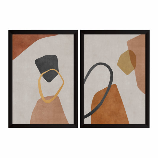 Abstract Neutral Wall Art Set | Beige Terracotta & Black Minimalist Decor