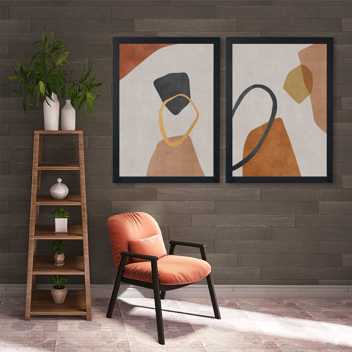 Abstract Neutral Wall Art Set | Beige Terracotta & Black Minimalist Decor
