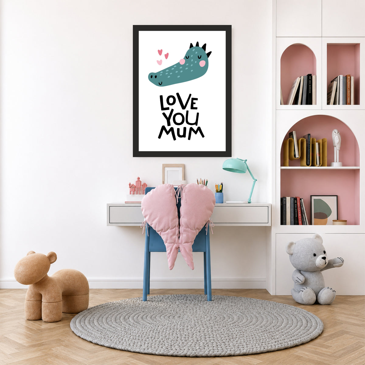 Love You Mum Crocodile Nursery Wall Art | Cute Animal Kids Room Poster