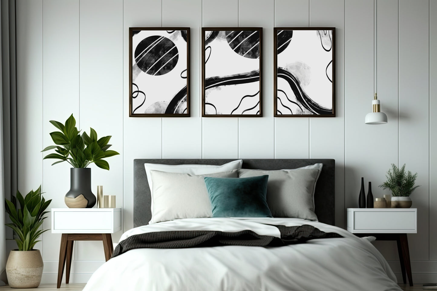 Abstract Flow Wall Frame Set – Modern Black & White Art for Elegant Interiors
