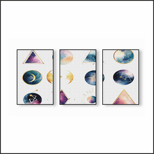 Celestial Harmony Wall Frame Set – Cosmic Geometry Art for Modern Luxury Interiors