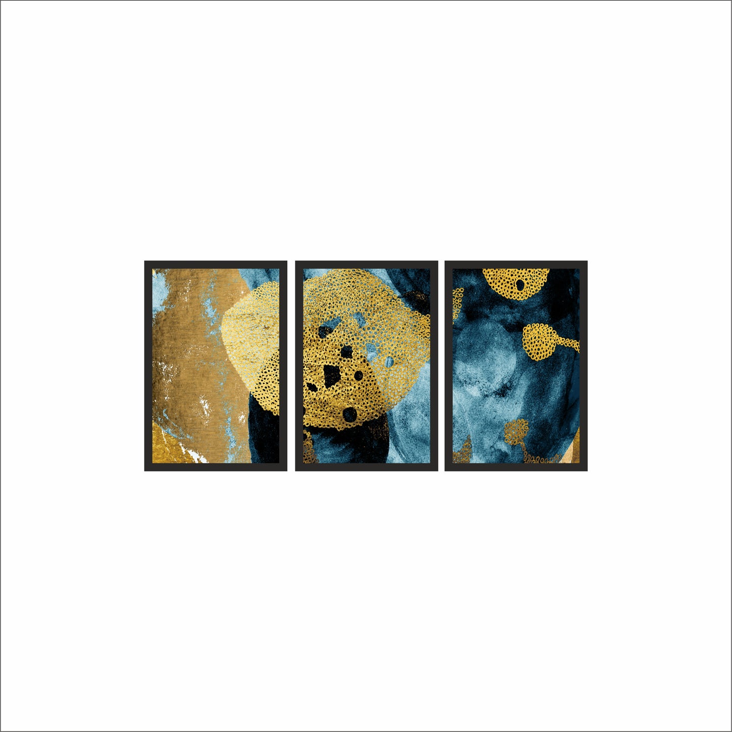 Golden Mirage Wall Frame Set – Abstract Luxury in Blue & Gold 💫