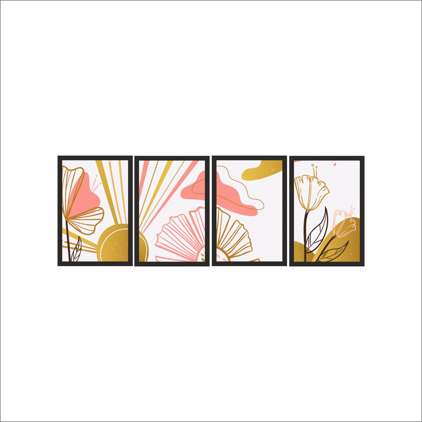 Golden Bloom Abstract Wall Frame Set – Modern Floral Art for Elegant Interiors 🌼