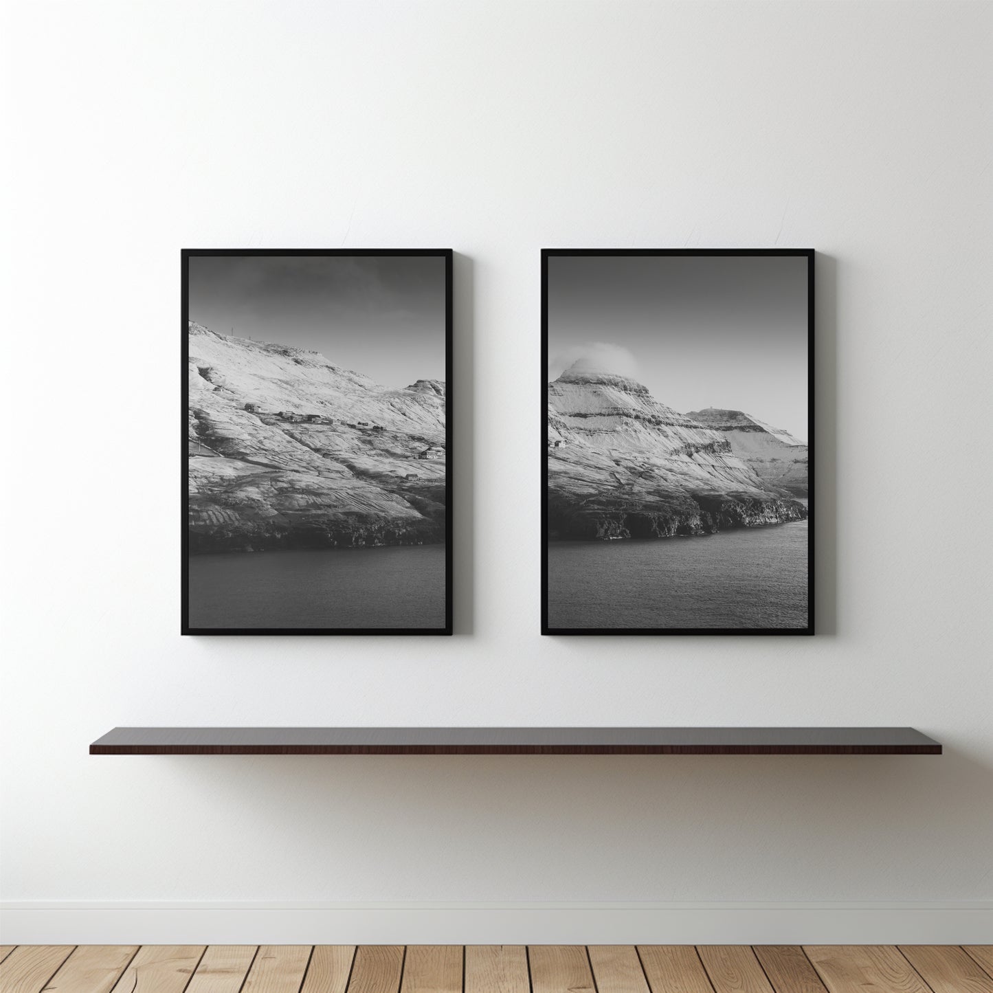 Monochrome Mountain Serenity Wall Frame Set – Minimal Black & White Landscape Art 🏔️