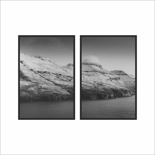 Monochrome Mountain Serenity Wall Frame Set – Minimal Black & White Landscape Art 🏔️