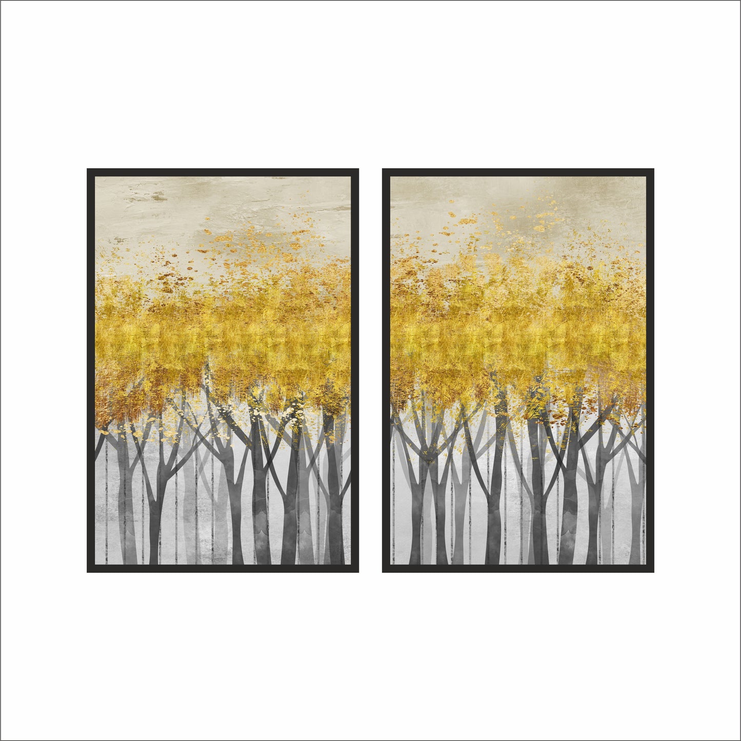 Golden Autumn Forest Wall Frame Set – Abstract Nature Art for Modern Interiors 🌾