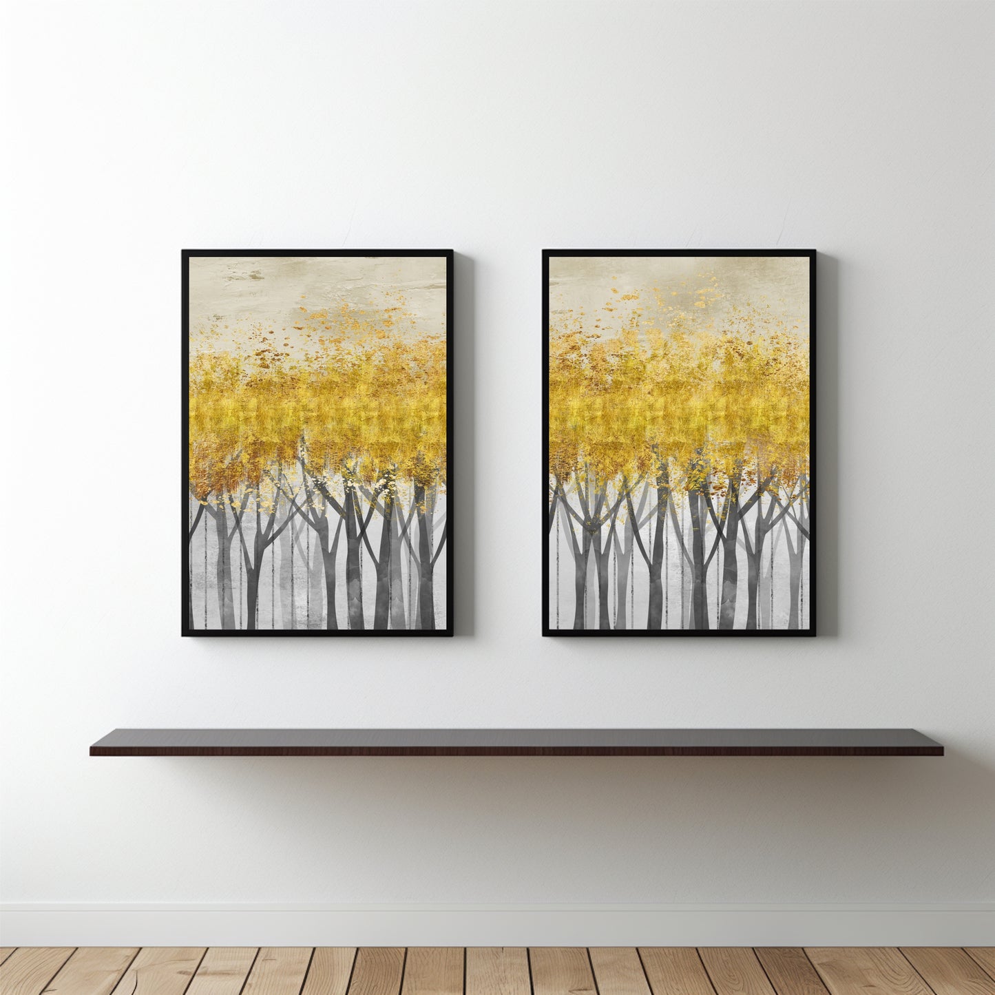 Golden Autumn Forest Wall Frame Set – Abstract Nature Art for Modern Interiors 🌾