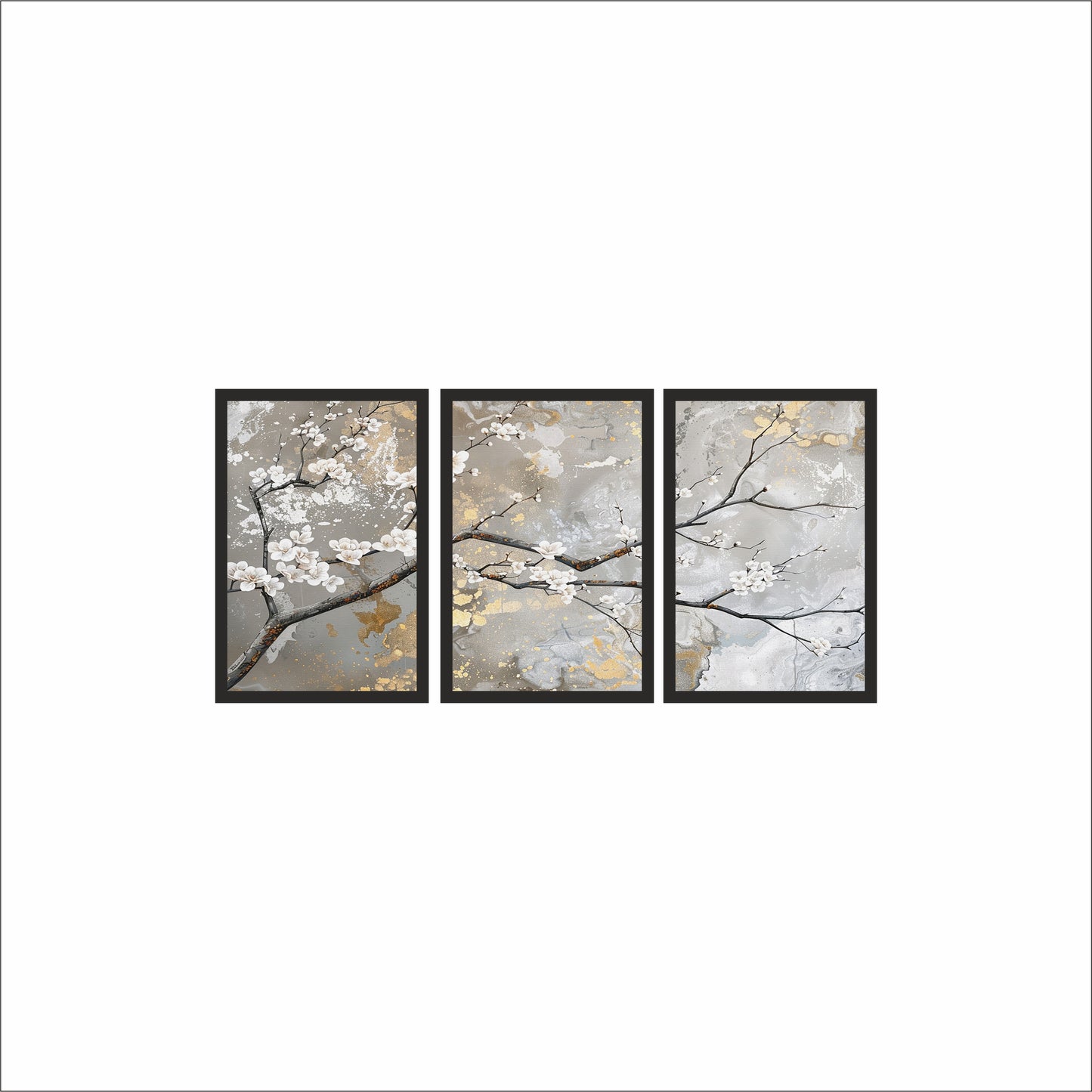 Golden Blossom Serenity Wall Frame Set – Abstract Floral Elegance for Modern Spaces ✨