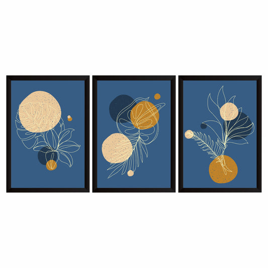 Blue Botanical Abstract Wall Art Set of 3