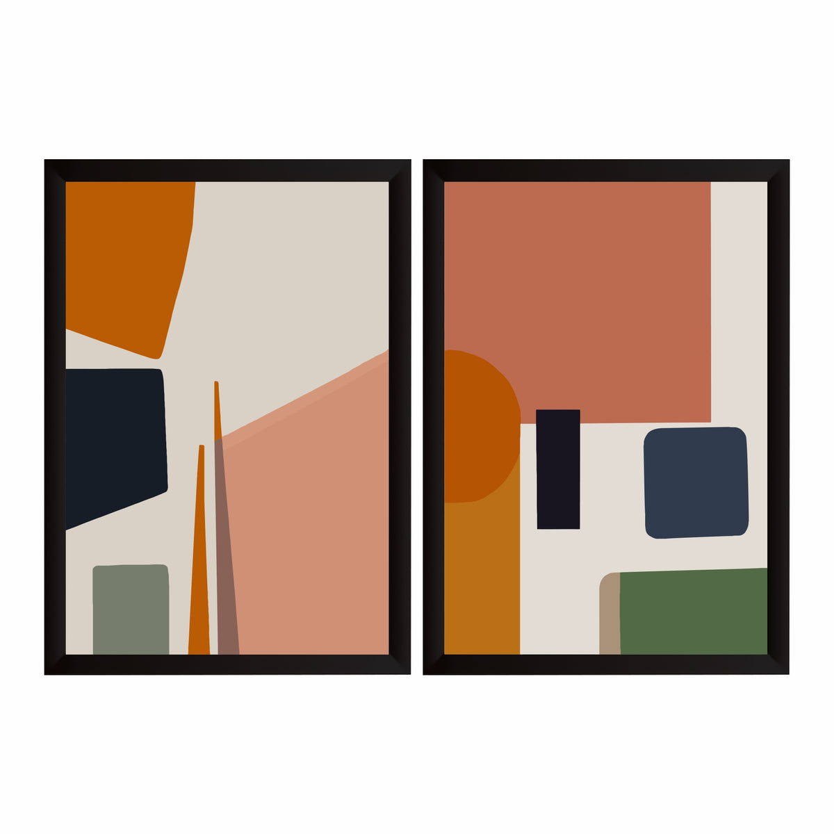Modern Abstract Wall Art Set | Terracotta Beige & Navy Geometric Decor