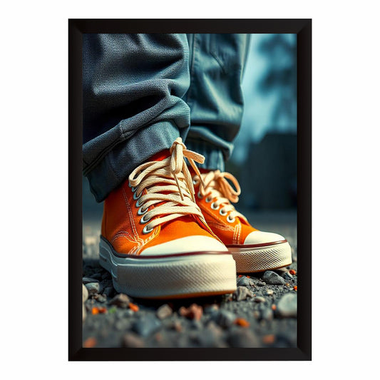 Orange Sneakers Wall Art | Stylish Orange High-Top Shoes Artwork | Urban Fashion Footwear Photography | Modern Wall Decor