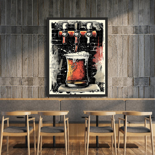 Beer Tap Wall Art | Framed Beer Mug Artwork | Vintage Pub Décor | Bar & Man Cave Wall Décor