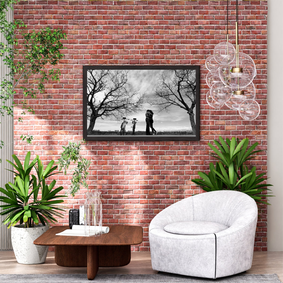 Romantic Couple Hug Wall Art | Black & White Love Photography Canvas Print | Bicycle Couple Wall Decor | Minimalist Romantic Artwork
